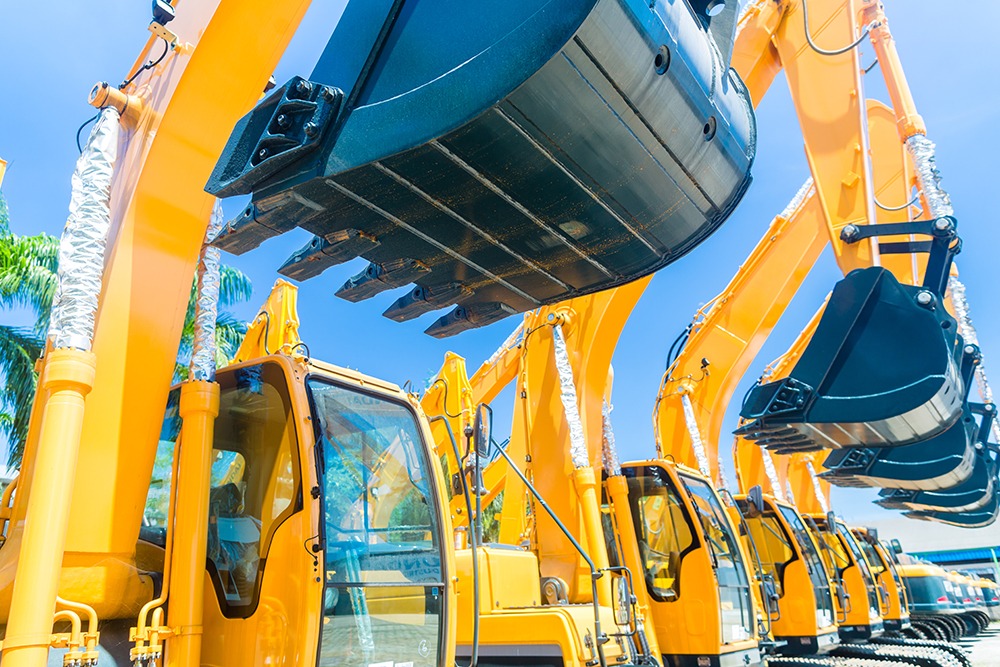 Asian Vehicle fleet with construction machinery of building or mining company